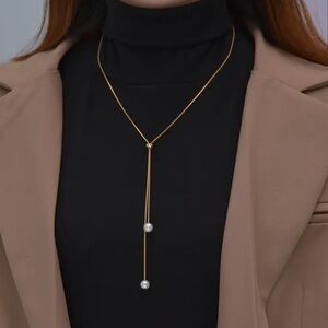 GOLD Y NECKLACE SLIDER PEARL ACCENT ✨BRAND-NEW✨YOUR CHOICE GOLD/SILVER